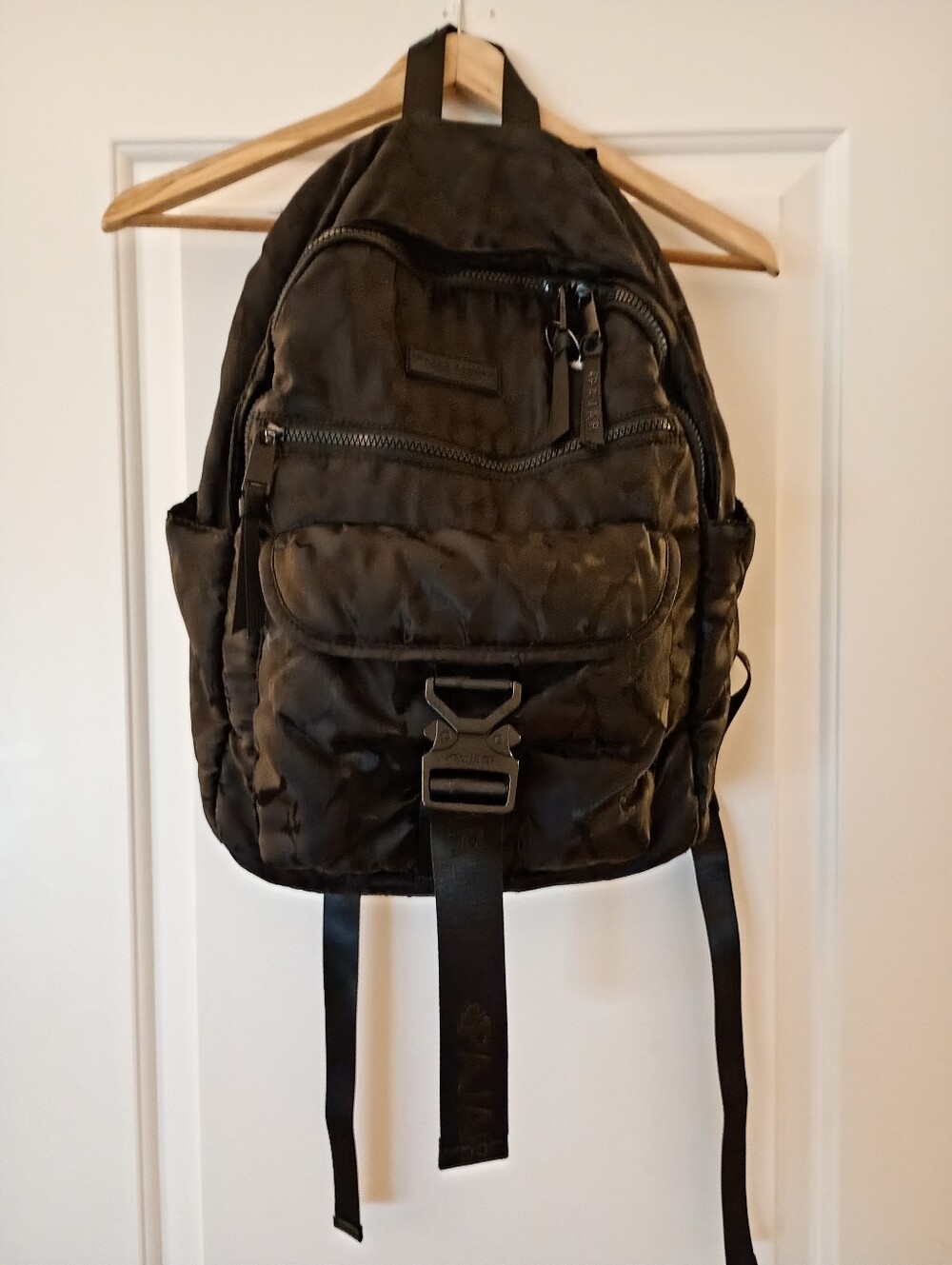 Pajar Black Sheen Quilted Backpack with Front Buckle